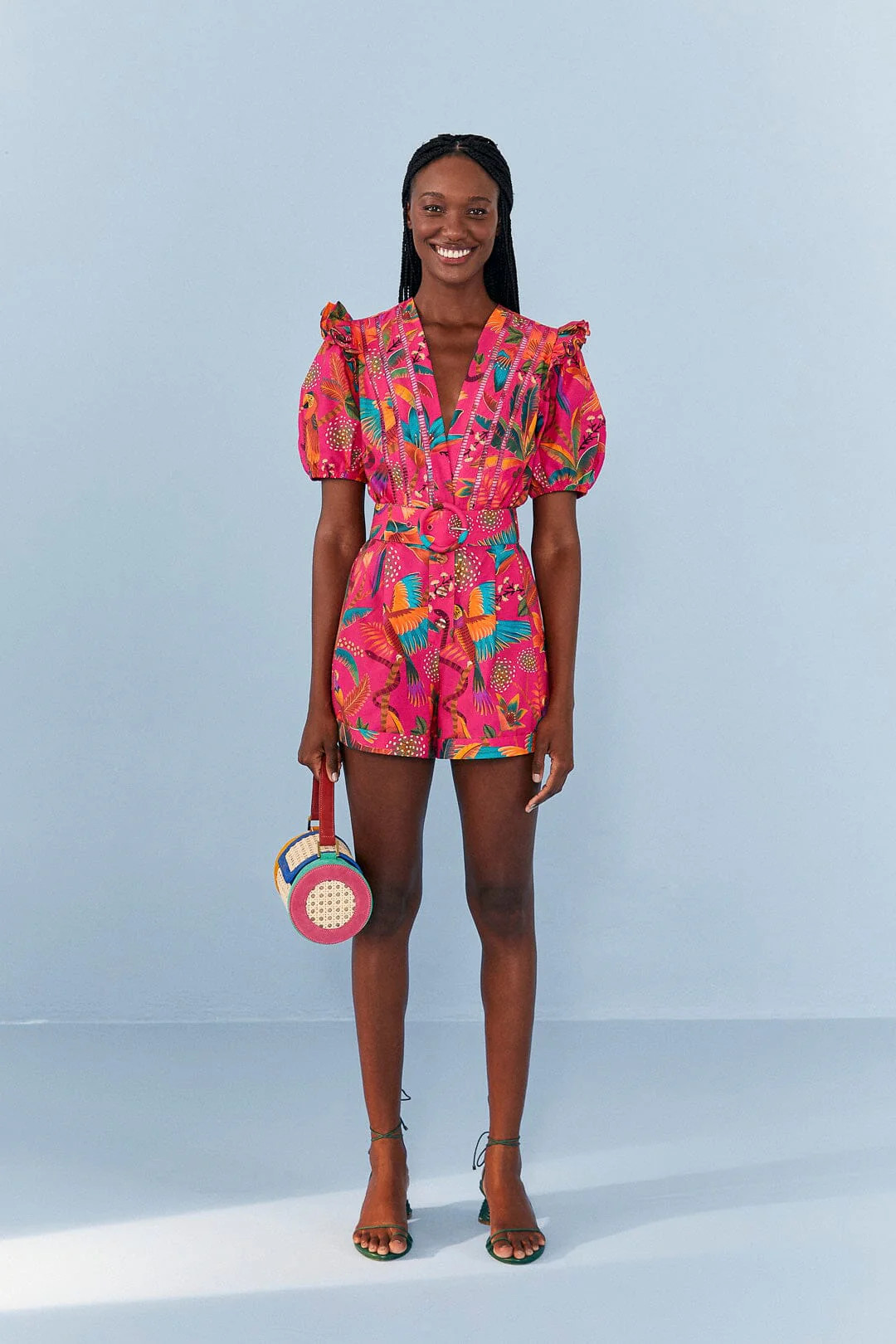 Pink Macaw Party Organic Cotton Romper | FarmRio (US)