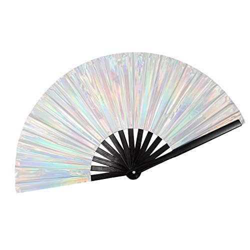 Boots on The Ground Fan, Large Holographic Folding Line Dance Popping Fan, Clap Fans for Line Dancing,Silver Laser Rave Clack Hand Fan for Festivals,Halloween,Burlesque,Drag Queen. | Amazon (US)