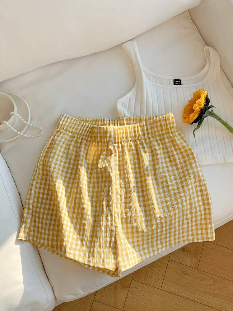 Comfortcana Plaid Casual Shorts, Minimalistic And Fashionable For Everyday Wear | SHEIN