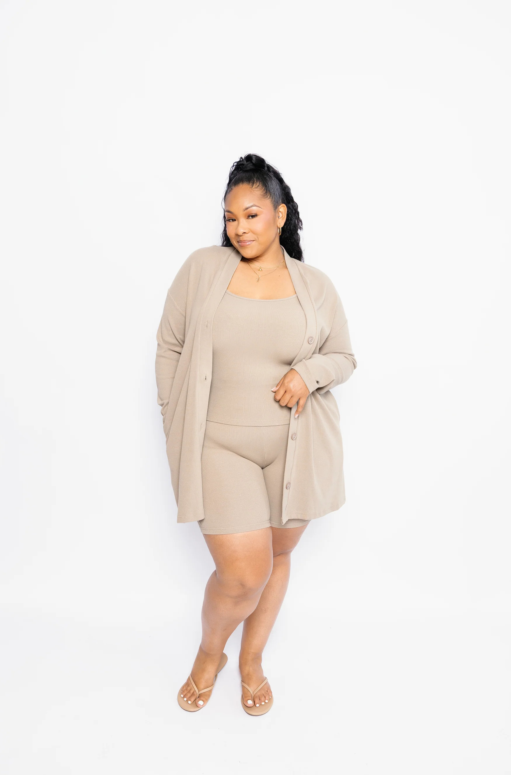 Signature Ribbed | 3Pc Cardigan & Short Set | Fancy Homebody