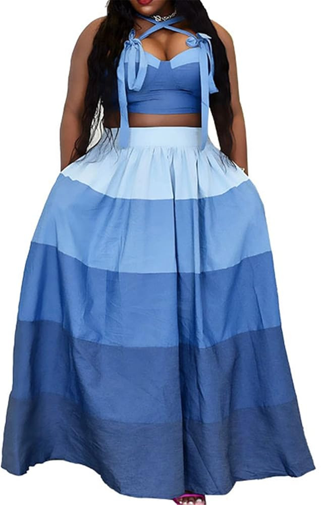 Women's 2 PCS Tied Bandage Crop Tank Tops Bodycon Maxi Paneled Skirts Sexy Nightclub Party Dress ... | Amazon (US)