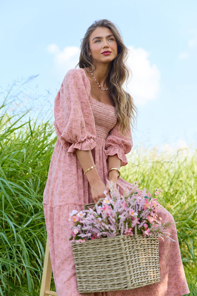 Through the Meadow Light Rust Floral Maxi Dress | Pink Lily