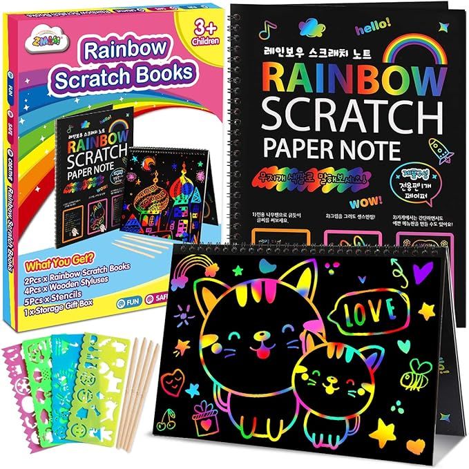 ZMLM Scratch Paper Art-Crafts Notebook: 2 Pack Bulk Rainbow Magic Paper Supplies Toys for 3 4 5 ... | Amazon (US)