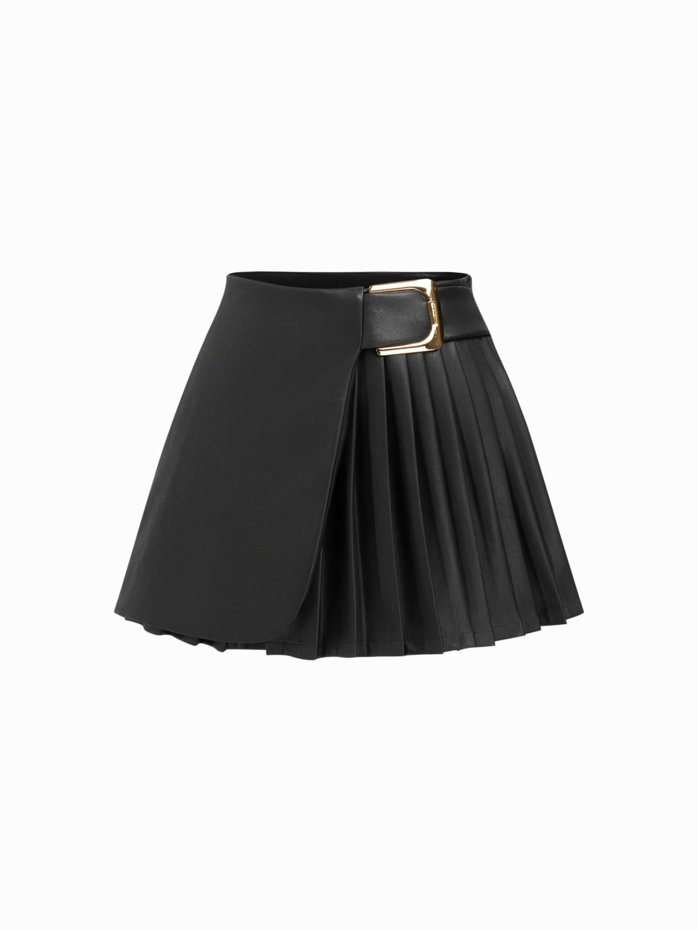 Faux Leather Faux Leather Mid Rise Pleated Buckle Mini Skirt For Daily Casual | Cider