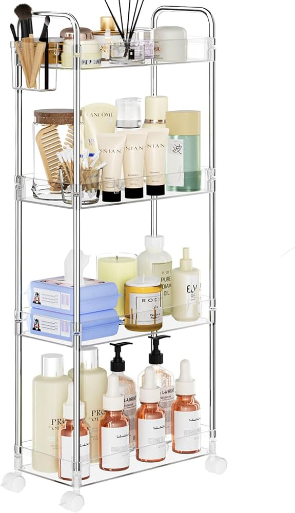 SPACEKEEPER Acrylic Rolling Storage Cart 4 Tier Clear Bathroom Cart Organizer, Transparency Rolli... | Amazon (US)