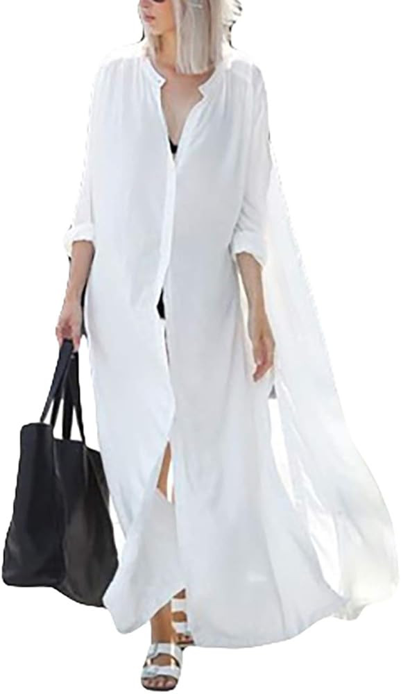 Womens Chiffon/Rayon Beach Blouses Kimono Cardigan Long Bikini Cover Up | Amazon (US)