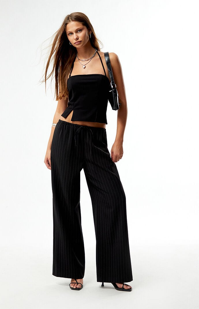 Women's Easy Pinstripe Baggy Pants in Black - Size Small | PacSun