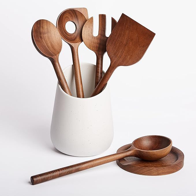 Kitchen Utensils Set with Holder and Spoon Rest - Includes Wooden Spoons for Cooking Safely: Sauc... | Amazon (US)