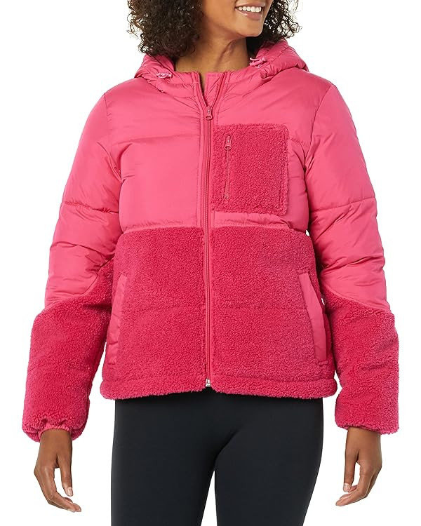 Amazon Essentials Women's Full-Zip Sherpa Fleece Hooded Puffer Jacket | Amazon (US)