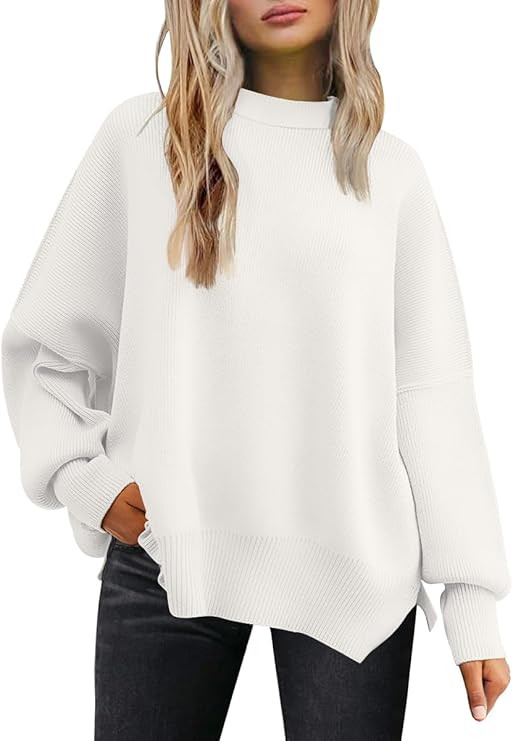 LILLUSORY Women's Oversized Batwing Knit Sweaters 2026 Fall Fashion Outfits | Crewneck Side Slit ... | Amazon (US)