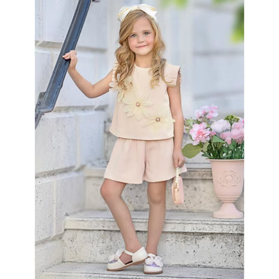 Elegant Cream Daisy Top and Short Set Mia Belle Girls, White, 2T | Target