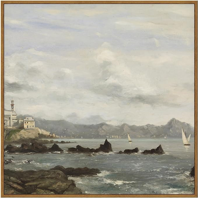 ARPEOTCY Vintage Seaside Large Square Framed Wall Art, Coast Harbour Scenery Paintings Art Decor ... | Amazon (US)