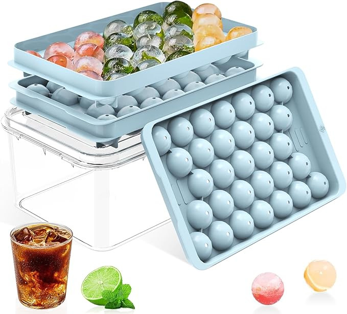 Ice Cube Tray with Lid and Bin – Round Ice Cube Trays for Freezer, BPA-Free Food-Grade Ice Mold... | Amazon (US)