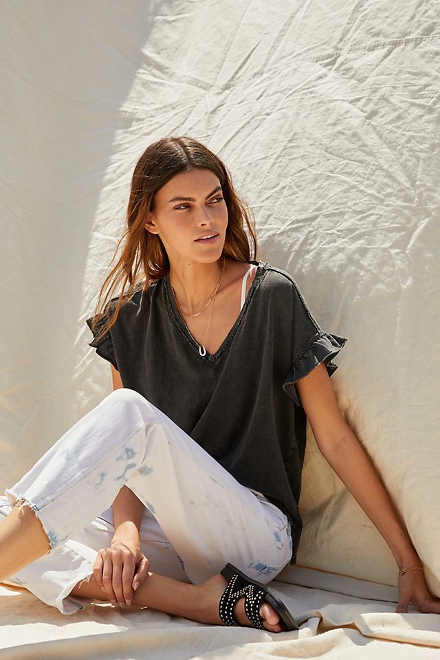 Pilcro Ruffled V-Neck Tee | Anthropologie (US)