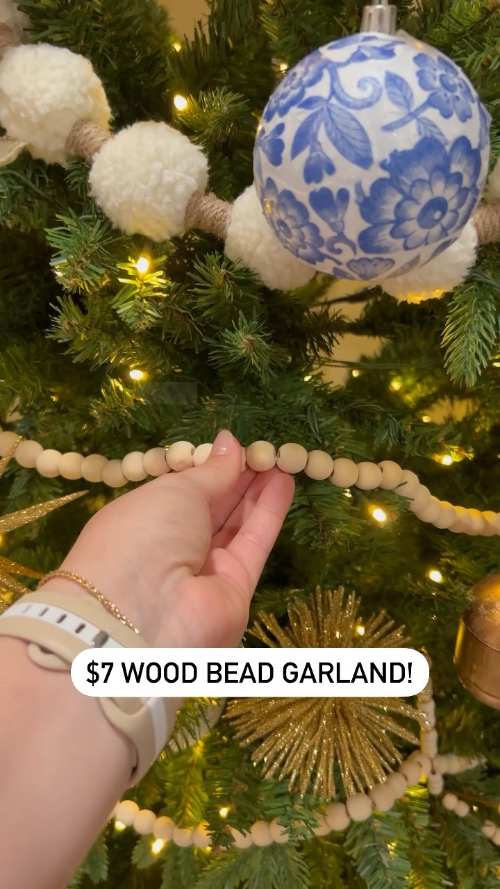 7.2 Feet Christmas Wooden Beaded Garland Christmas Tree Wood Bead