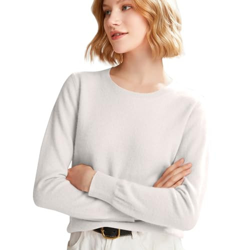 Lightweight Cashmere Sweaters Pullover Wool Sweater Long Sleeve Knit White Sweaters (White, M) | Amazon (US)