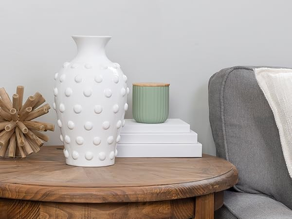 AuldHome Vintage White Hobnail Ceramic Vase, 11 inches tall, 5.4 inch diameter | Amazon (US)