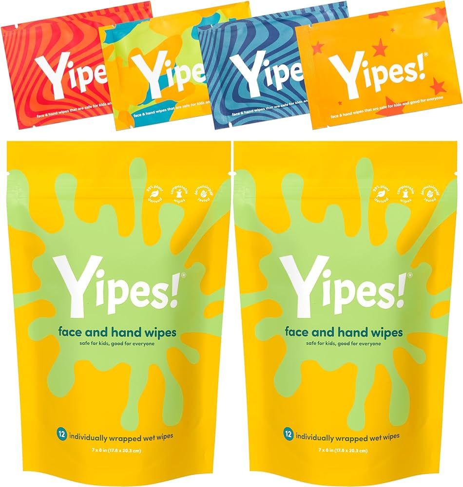 Yipes! Kids Face and Hand Wipes | Compostable Wet Wipes for Sensitive Skin | Individually Wrapped... | Amazon (US)