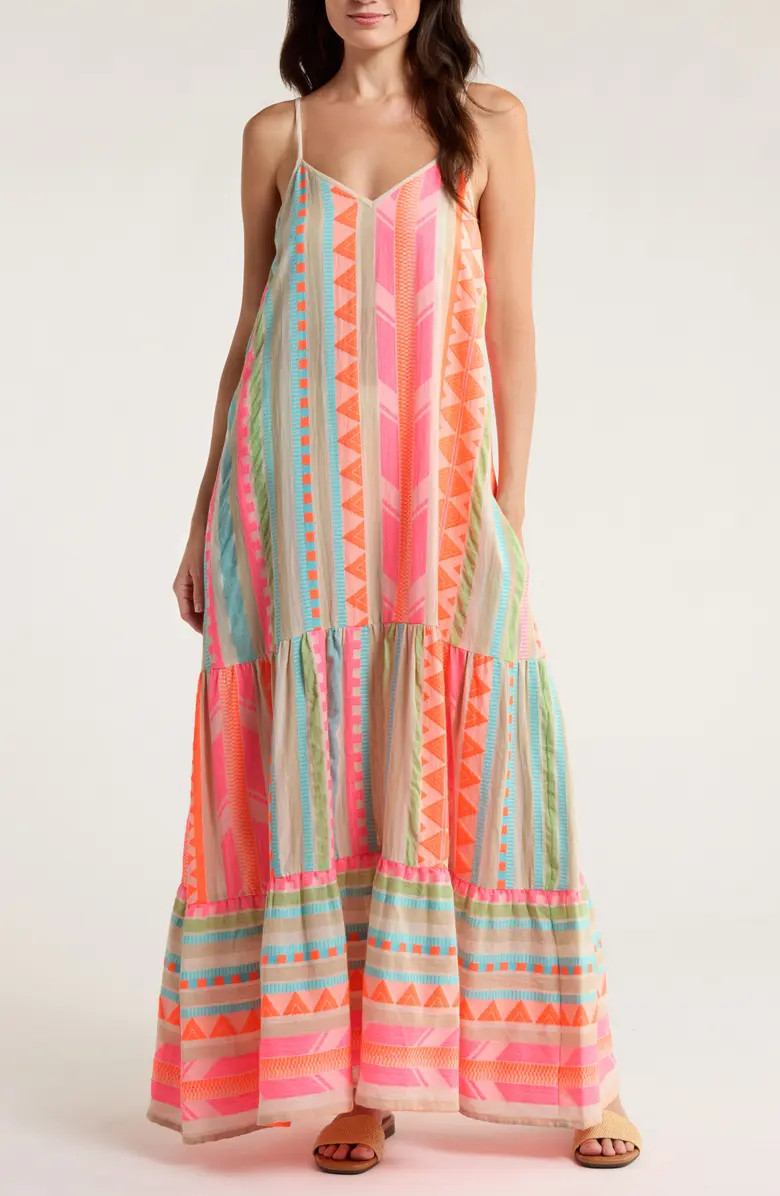 Embroidered Tiered Cotton Blend Cover-Up Maxi Dress | Nordstrom