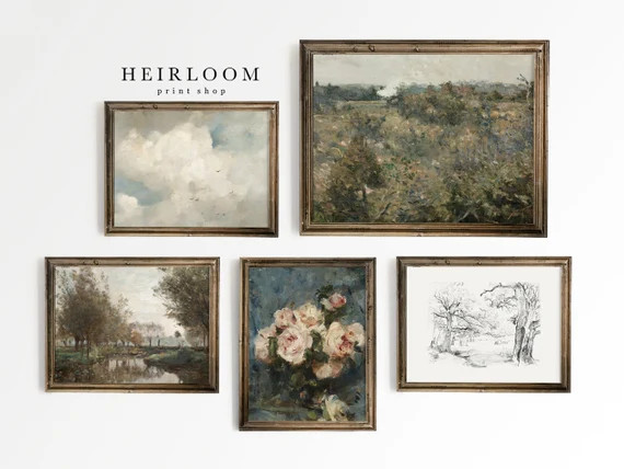 Gallery Wall Vintage Prints  Moody Gallery Wall Stairs  | Etsy | Etsy (US)