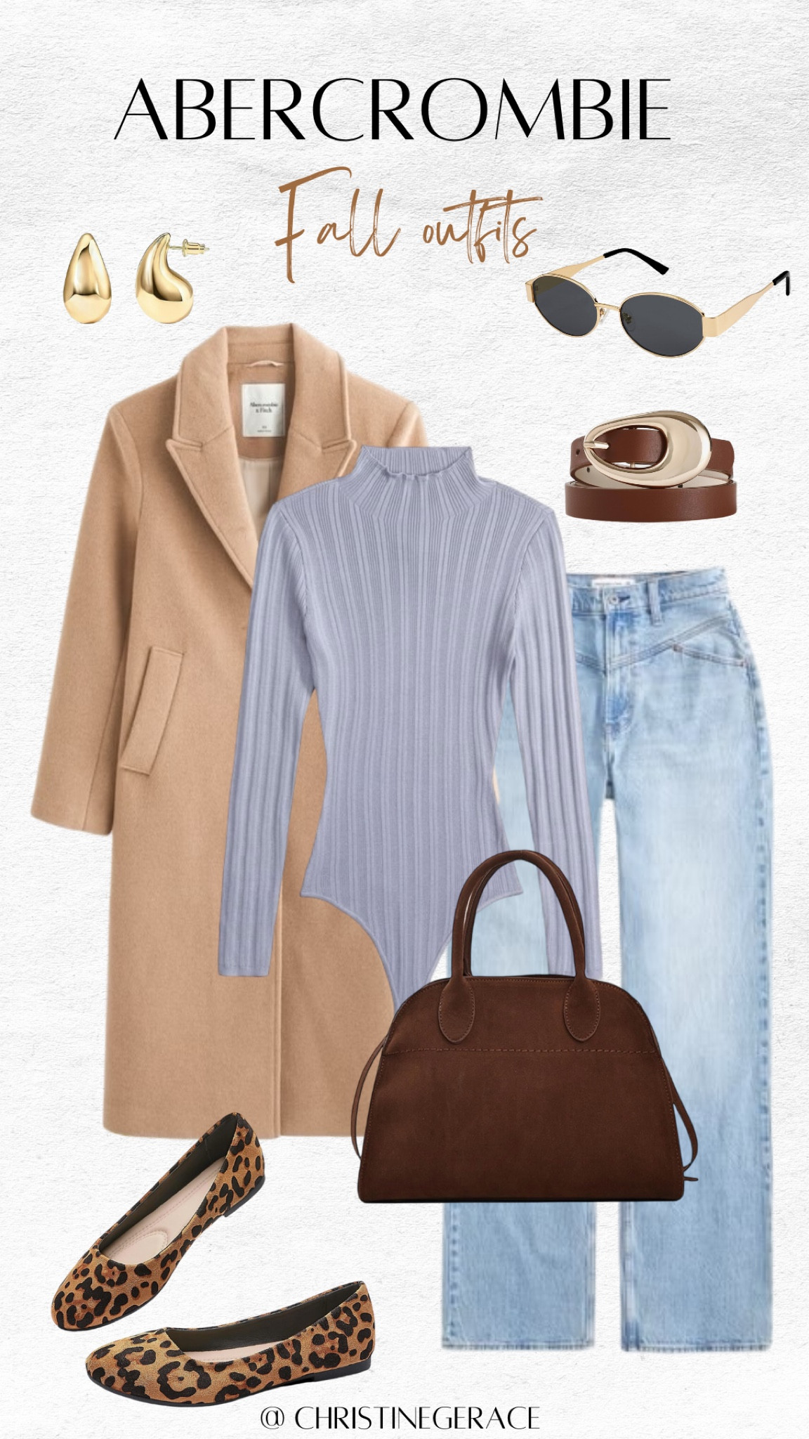 Fall outfit ideas ! Abercrombie outfit, suede purse, leopard slides, gold earrings, belt, sunglasses, outfit idea, wool blend coat 

#LTKStyleTip #LTKNYFW #LTKFallSale