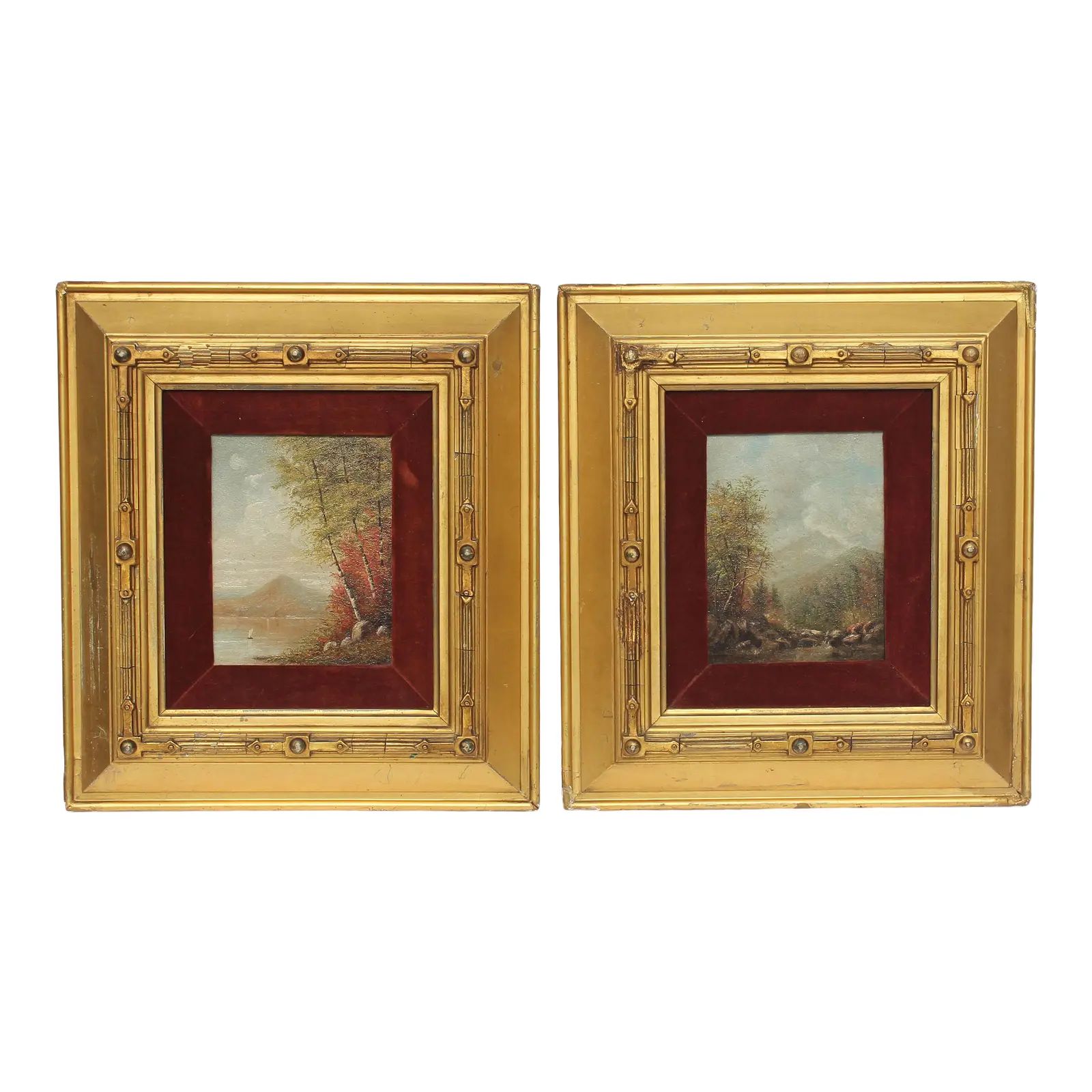 Hudson River School Autumn Landscape Oil Paintings - A Pair | Chairish