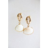 Shell Dangle Earrings, Sea Shell Beach Boho Natural Earrings Gold Plated, Jewelry | Etsy (US)