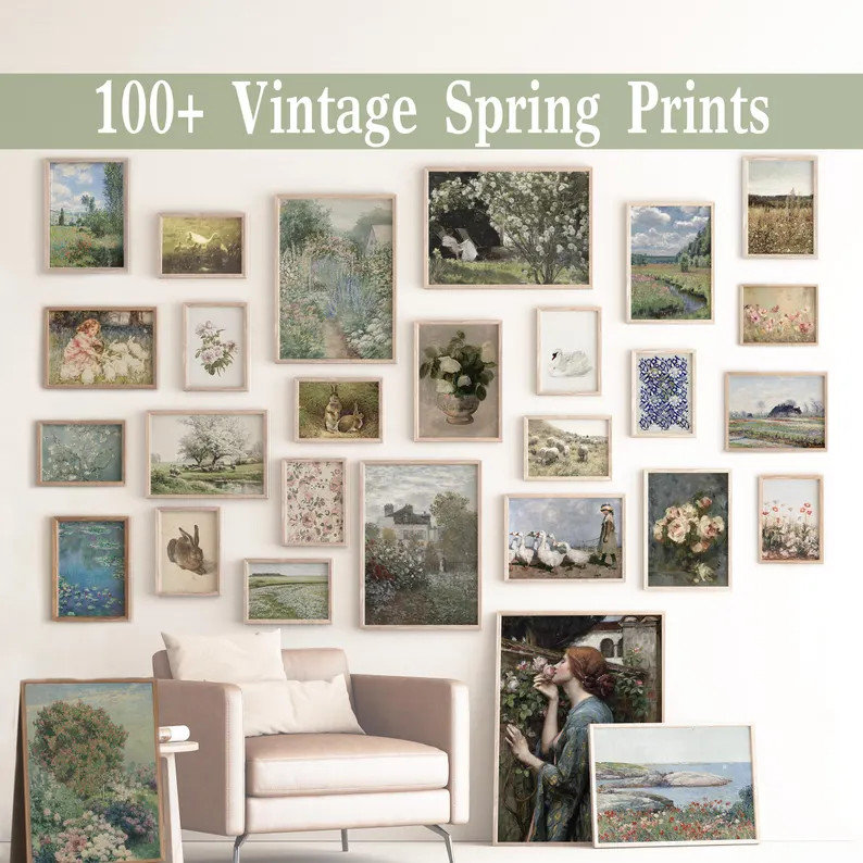 Vintage Spring Prints | Easter Gallery Wall Set | French Country Decor | Spring Gallery Wall Prin... | Etsy (US)