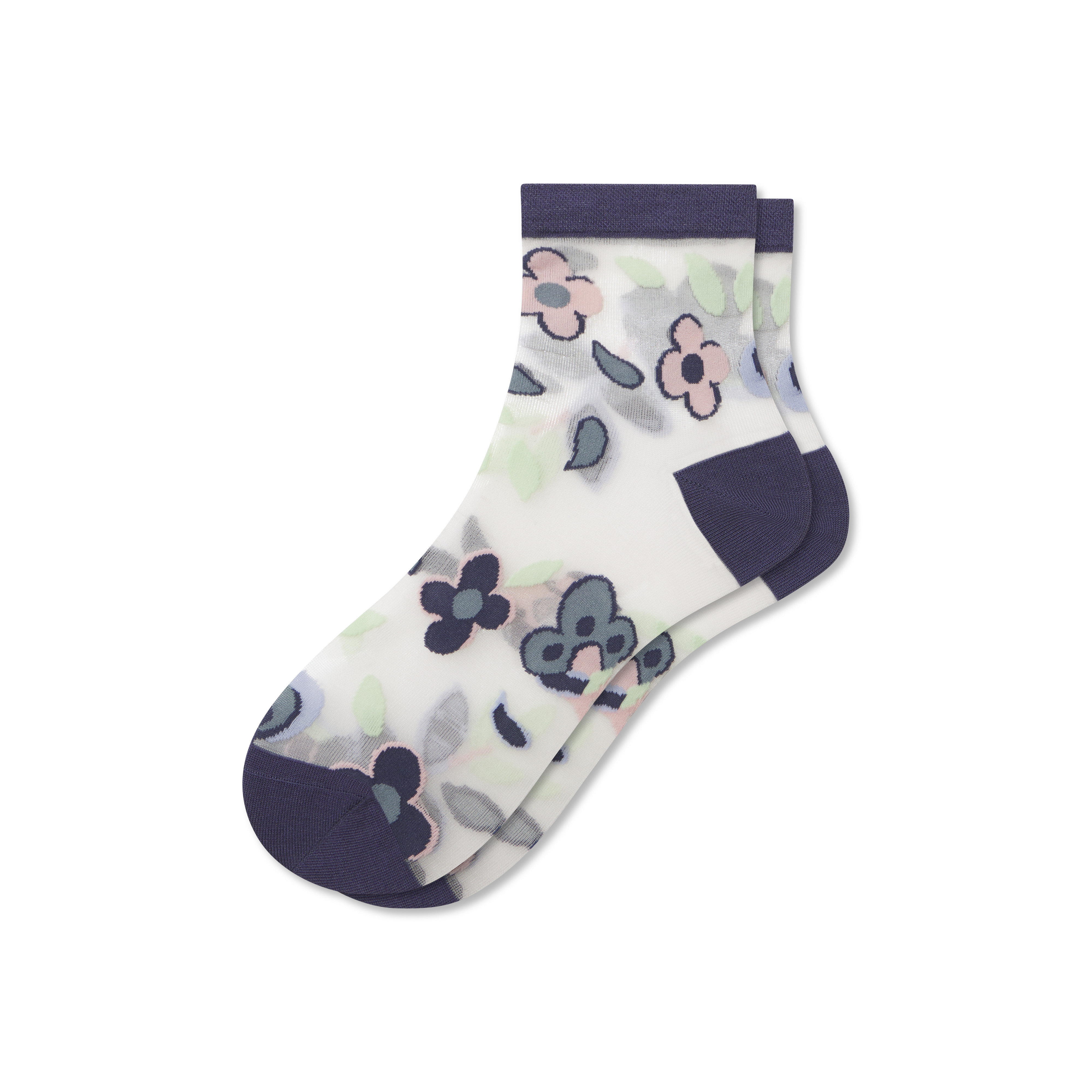 Women's Sheer Quarter Socks - Navy Floral - Large - Cotton Blend - Bombas | Bombas