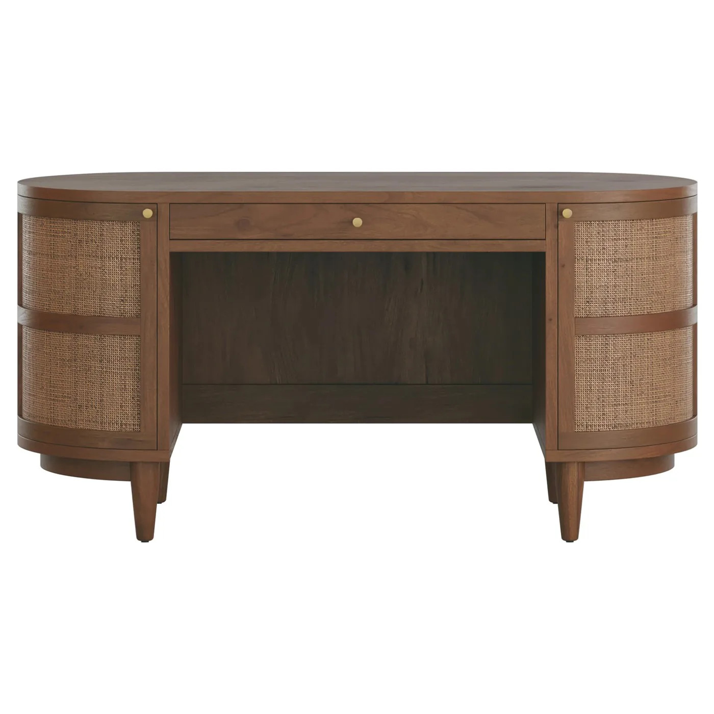 Noah Modern Classic Brown Wood Cane Oval Desk | Kathy Kuo Home