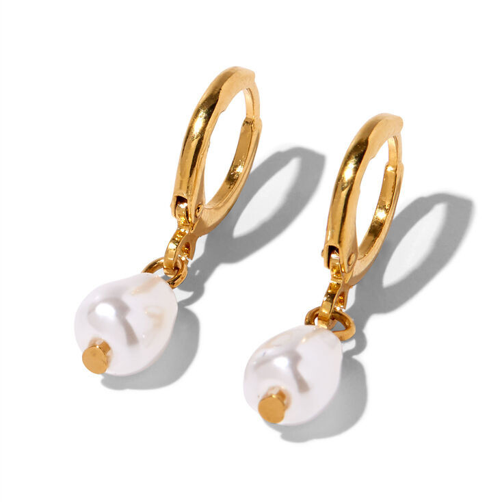 C LUXE by Claire's 18k Yellow Gold Plated 10MM Pearl Teardrop Huggie Hoop Earrings | Claire's (US)
