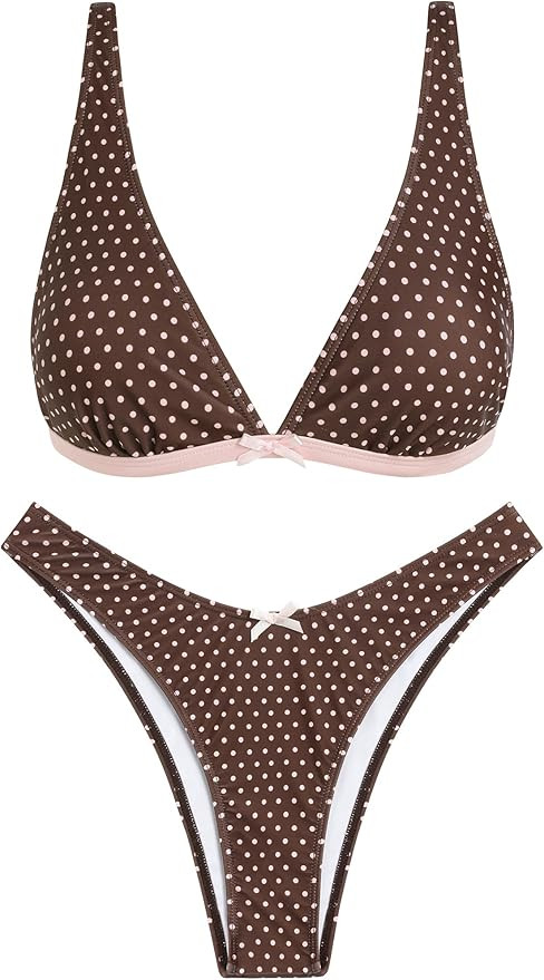 ZAFUL Women's Bikini Set High Cut Swimsuits Bow Decor Cheeky Thong Two Piece Color Block Bathing ... | Amazon (US)