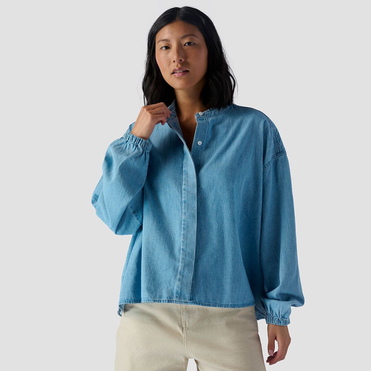 Basin and Range Ruffle Collar Denim Shirt - Women's | Backcountry