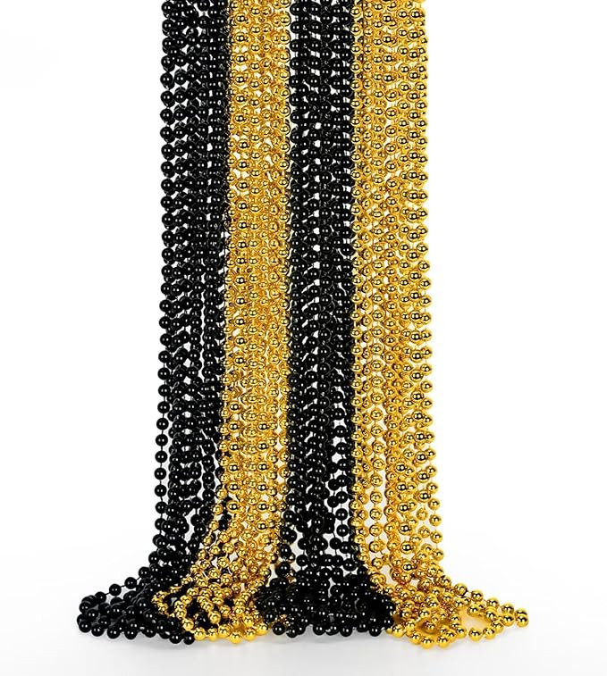 12PCS New Years Eve Bead Necklace, Black Gold Bead Costumes Necklace Party Supplies, 33" New Year... | Amazon (US)