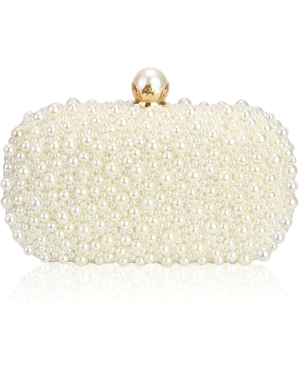 Women Pearl Clutches Noble Crystal Beaded Evening Handbag Chain Strap Shoulder Bag for Wedding Br... | Amazon (US)