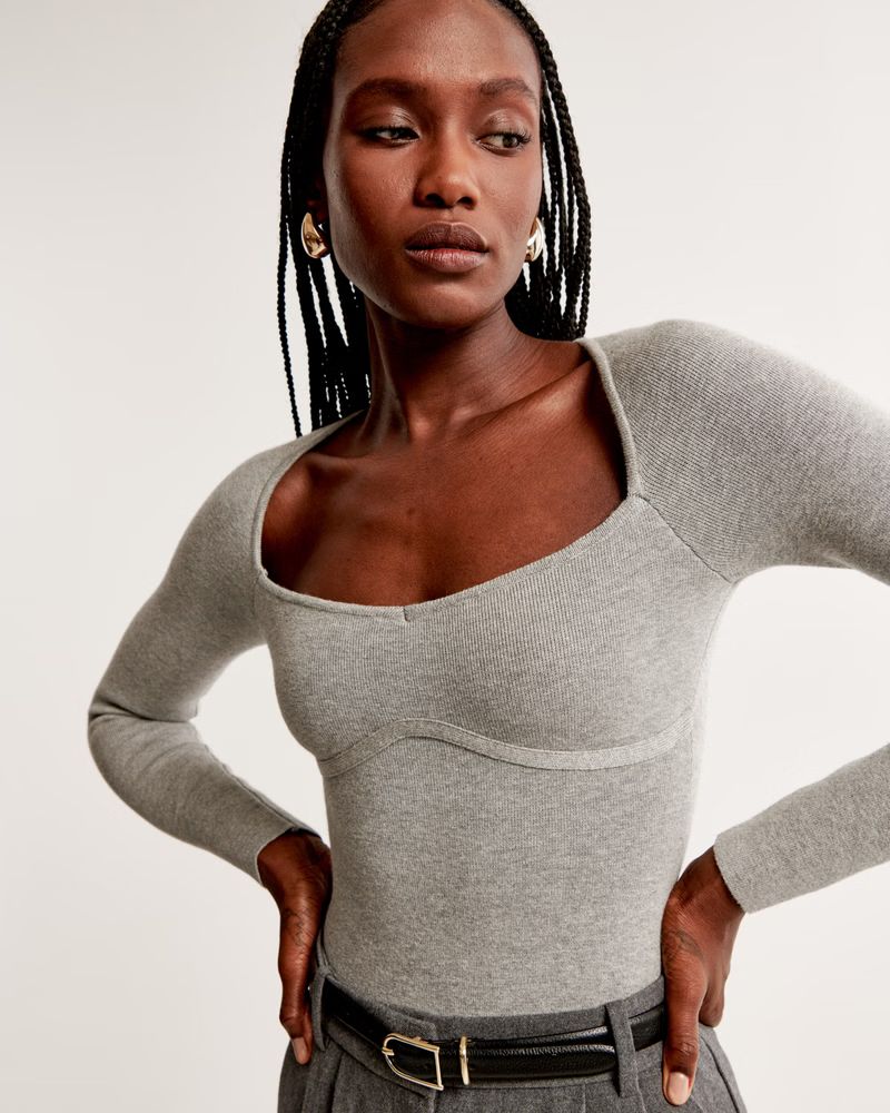 Women's Long-Sleeve Sweetheart Sweater Bodysuit | Women's Tops | Abercrombie.com | Abercrombie & Fitch (US)