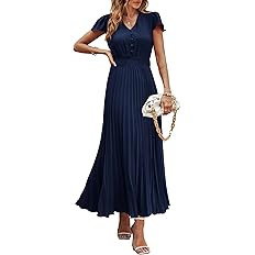 PRETTYGARDEN Women's Summer Maxi Dresses 2026 Trendy Casual Button V Neck Ruffle Cap Sleeve Long ... | Amazon (US)