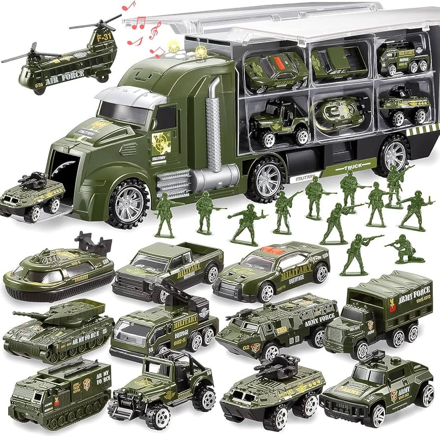 JOYIN 25 in 1 Military Kids Truck Toys for Age 3+, Toddler Boy Toys, Army Men Tanks Set with Sold... | Amazon (US)