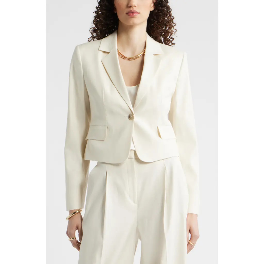 Nordstrom Crop One-Button Linen Blend Blazer in Ivory Birch at Nordstrom, Size Xx-Large | Nordstrom