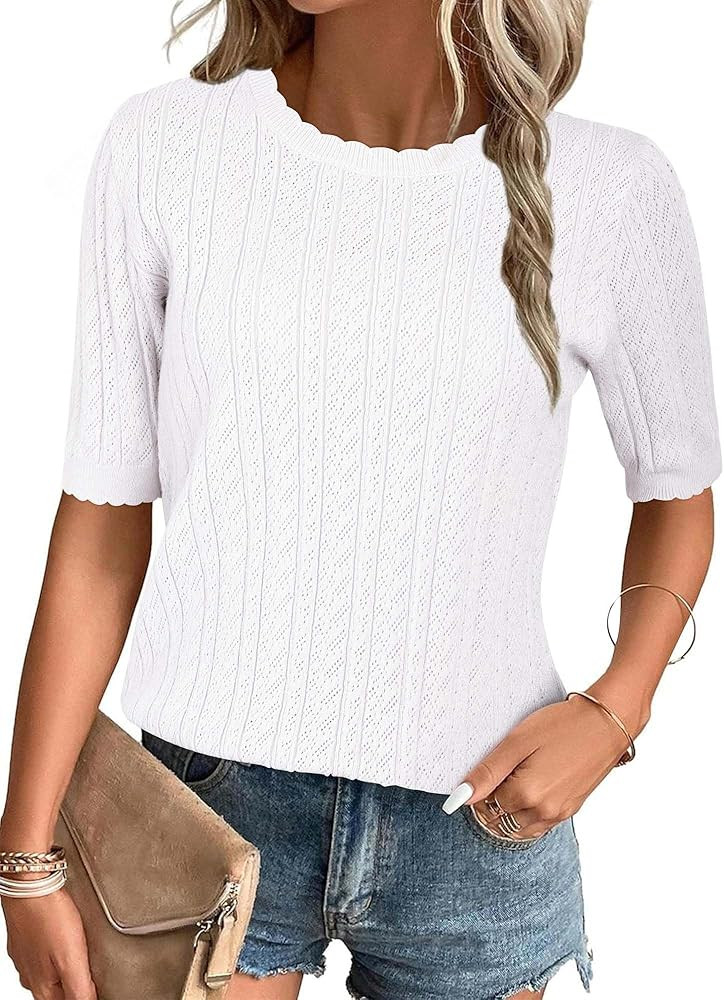 Arach&Cloz Womens Summer Sweater 2024 Spring Tops Short Sleeve Casual Blouses Crewneck Fashion Ho... | Amazon (US)