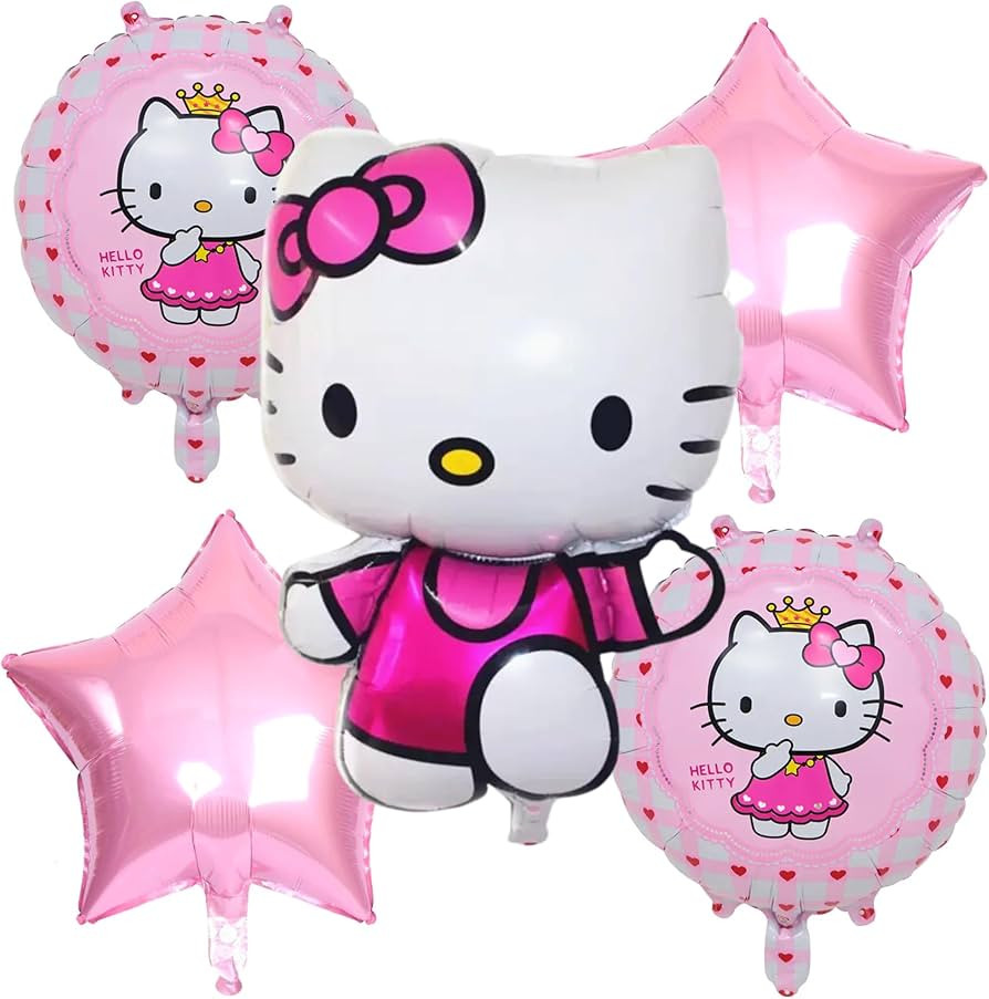 Hello Kids Pink Kitty Balloons - Set Of 5 Party Balloon Decorations For A Kitty Themed Bouquet Ba... | Amazon (US)