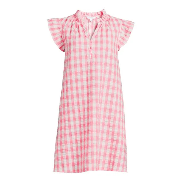 Time and Tru Women's Ruffle Collar Dress with Flutter Sleeves, Sizes XS-XXXL | Walmart (US)