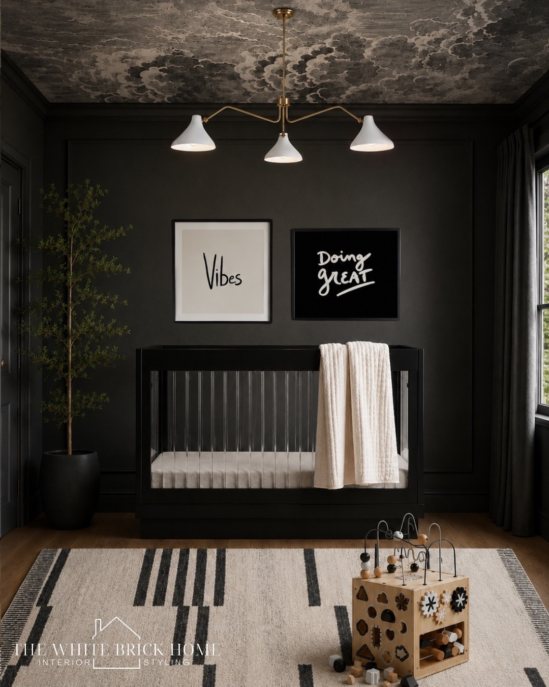 Moody tones, dramatic ceilings, and modern symmetry - thus nursery proves black can still feel timeless. 

Nursery. Nursery design, nursery decor, nursery wall art, ceiling light, nursery wallpaper, nursery ideas, twin nursery design, shared nursery design, kids room, kids bedroom, kids room design, twin nursery design, twin nursery ideas, crib, nursery rug, baby bedroom, modern nursery, nursery design ideas, moody nursery ideas, home decor, baby bedding, wayfair, minted

#LTKHome #LTKBump #LTKBaby