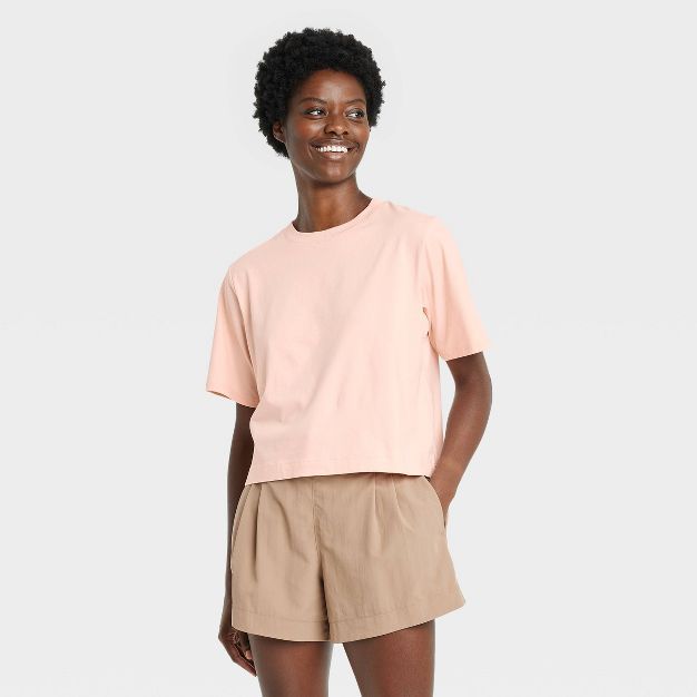 Women's Supima Cotton Cropped Short Sleeve Top - All in Motion™ | Target
