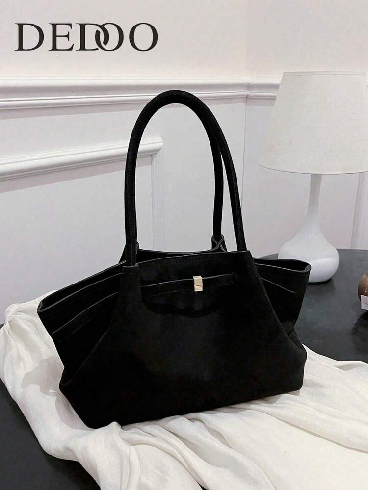 CHICVUE 1pc FEISTURE Faux Suede Tote Bag, Large Capacity Solid Color Mature Elegant Women Handbag,Vintage Black Purse Style Work Bag Suitable For Girls, Ladies, College Students, Office Workers, Newest Fashionable Suede Bag For Women, Perfectly Matching With Fall Outfits Women Gifts | SHEIN