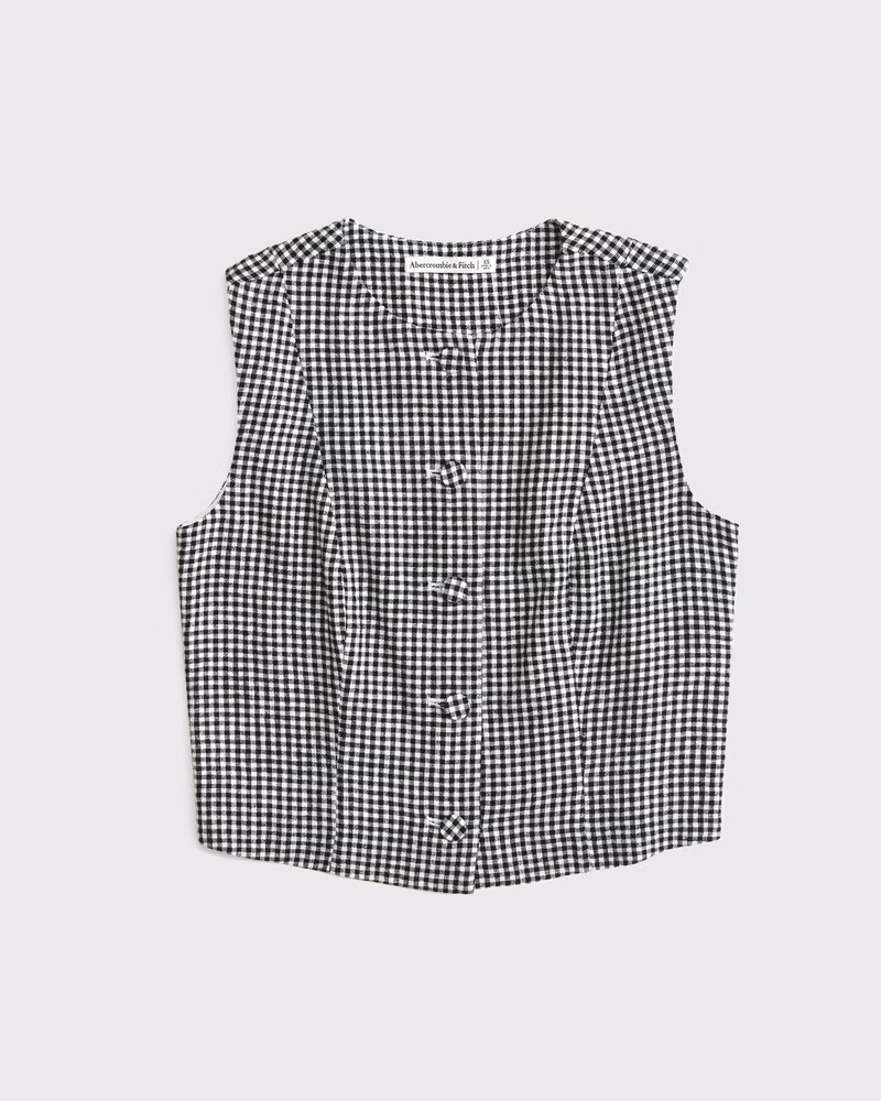 Cropped Linen-Blend Button-Through Vest | Abercrombie & Fitch (US)