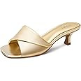 FITORY Women's Cross Band Kitten Heel Sandals,Comfortable Square Open Toe,Dressy Low Heel Sandals... | Amazon (US)