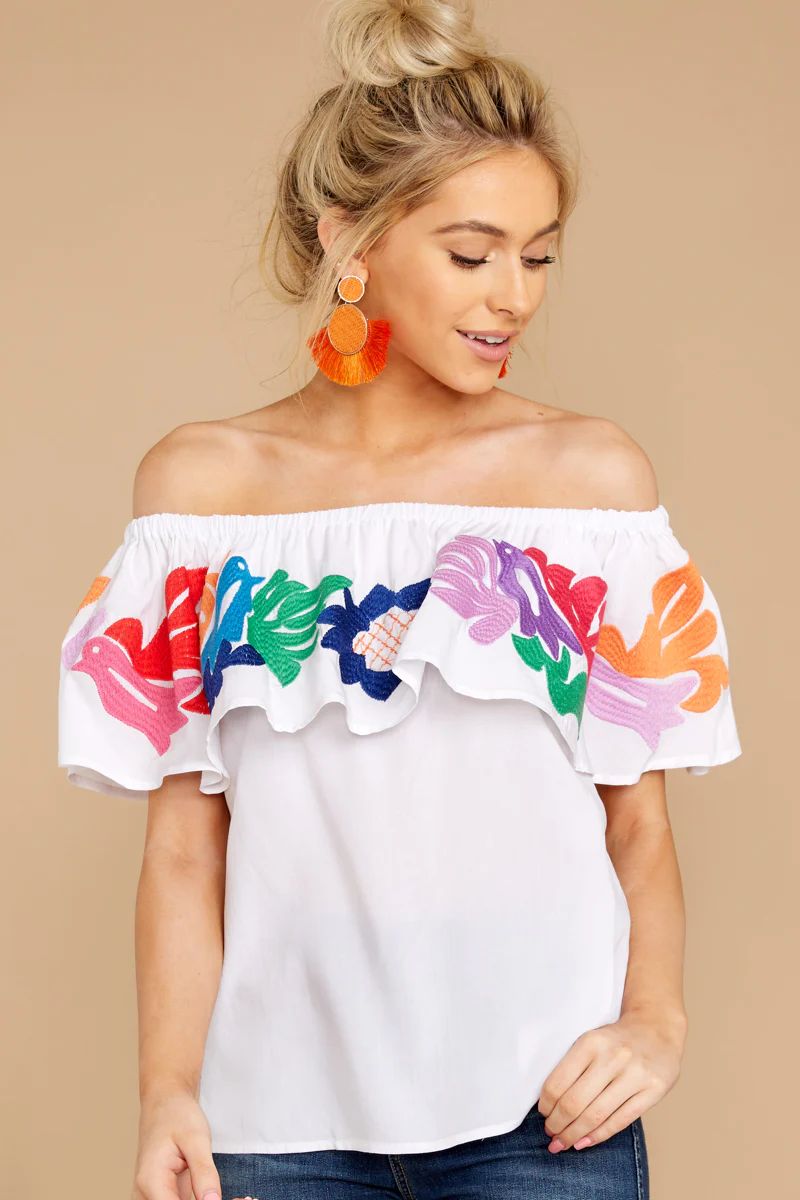 Where Have You Been White Off The Shoulder Top | Red Dress 