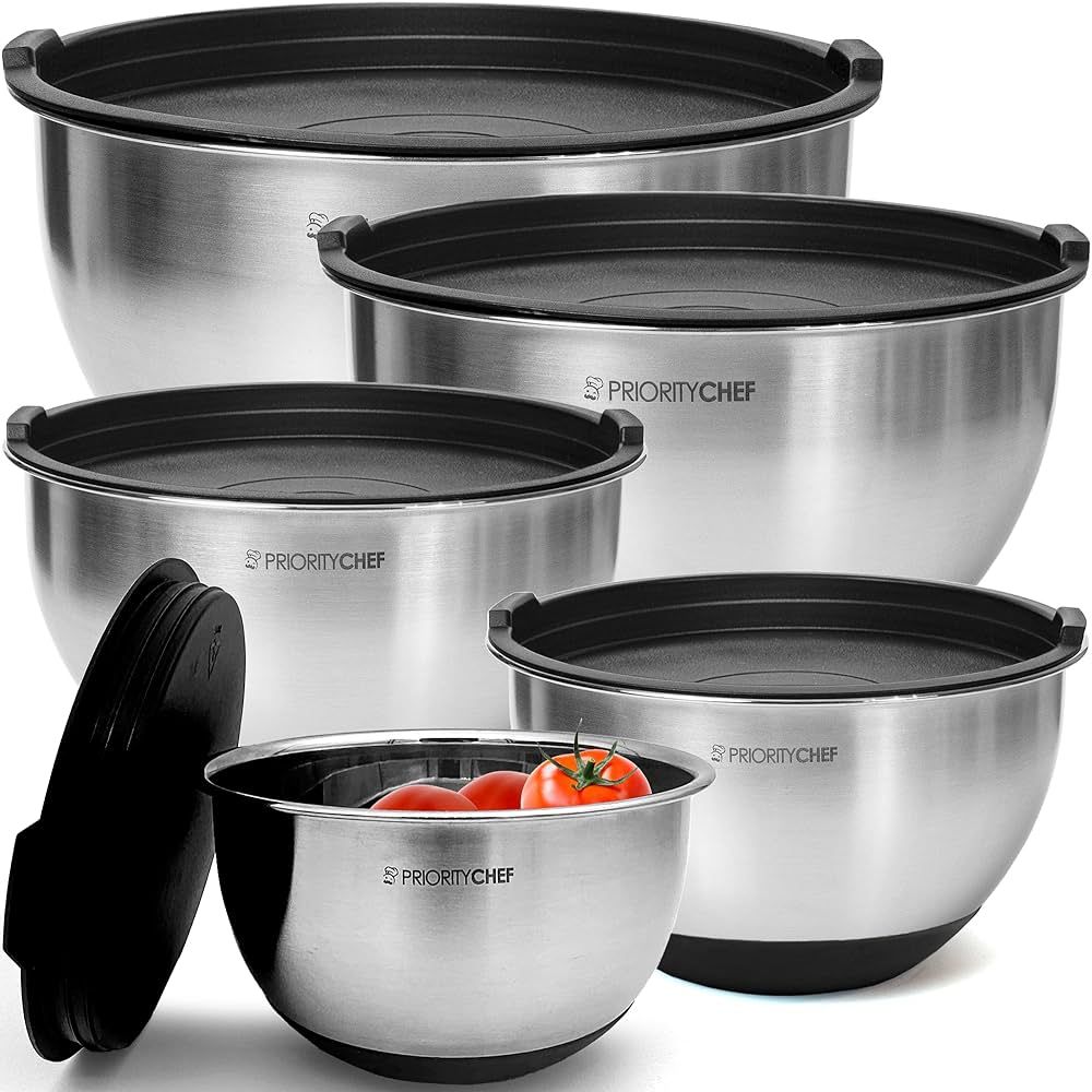 Priority Chef Premium Stainless Steel Mixing Bowls With Airtight Lids - Thick Metal Nesting Bowls... | Amazon (US)