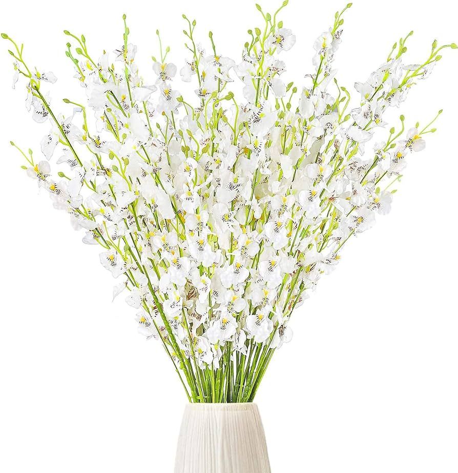 CEWOR 15pcs Artificial Orchids Flowers Silk Fake Fall Flowers Faux White Dancing Lady Orchids Stems Decorative Plants for Wedding Home Floor Tall Vase Table Hotel Office | Amazon (US)